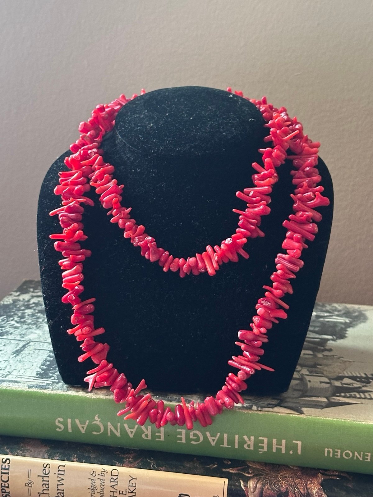 Vintage Natural Coral Chunky Beaded Necklace with Sterling Silver Clasp