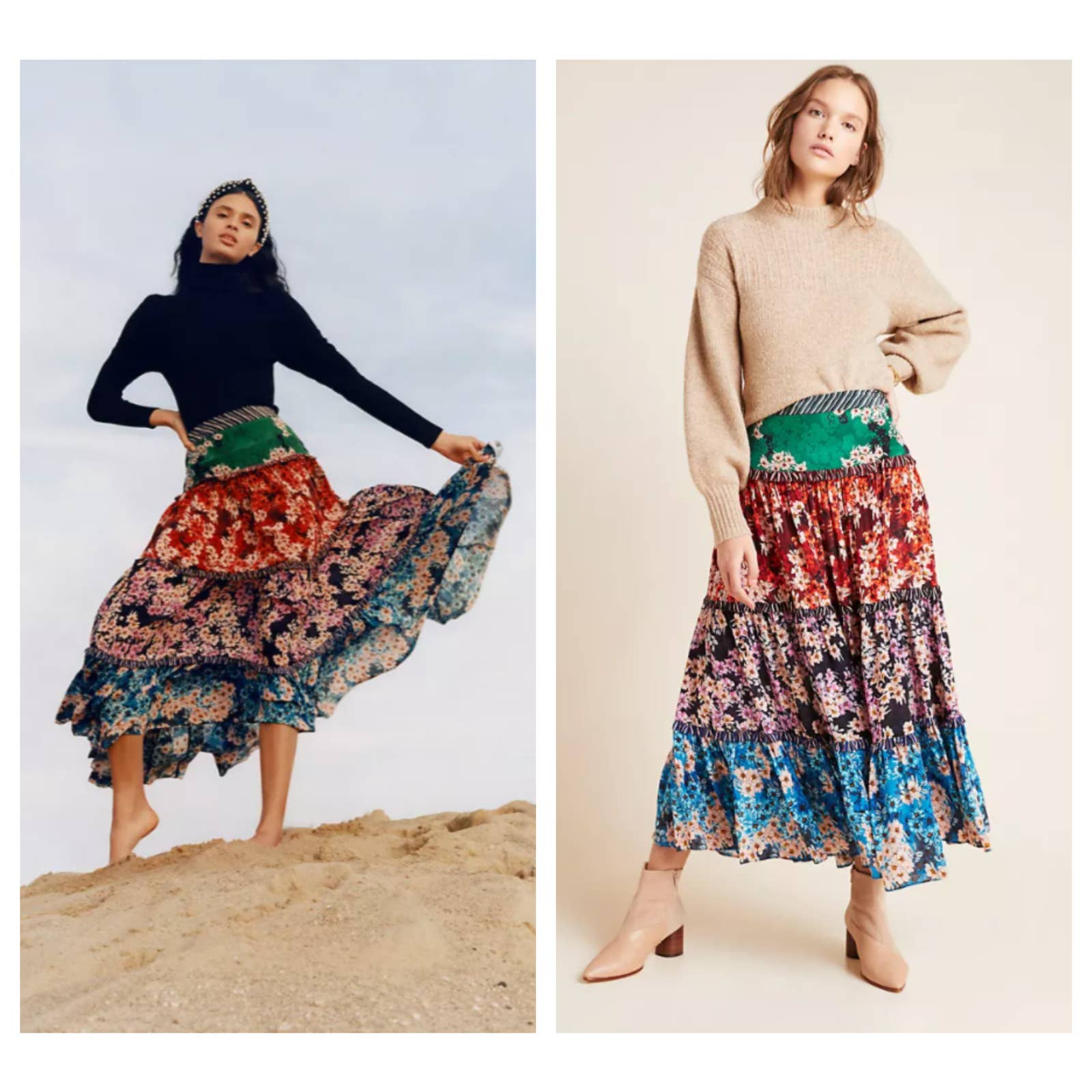 Anthro Bhanuni by Jyoti Anarosa Tiered Maxi Skirt