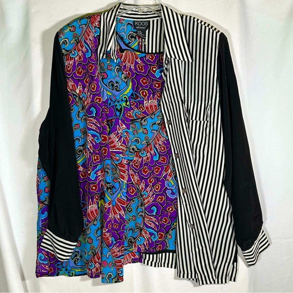Koos of course! NWT 100% Silk 90s Women's 1X Vintage Top Purple and Blue
