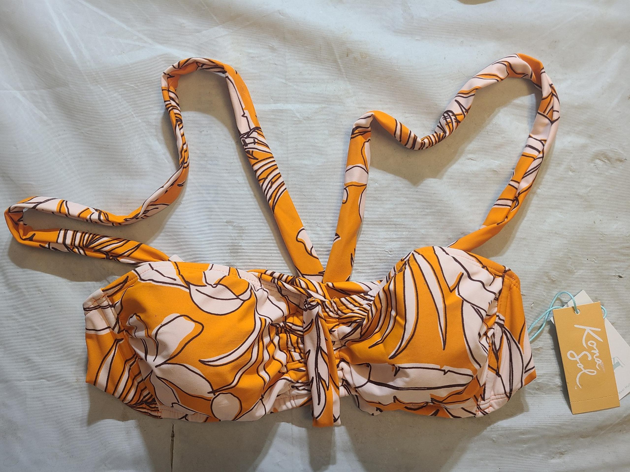 Women's Tropical Print Bralette Bikini Top Kona Sol' Orange Size Medium