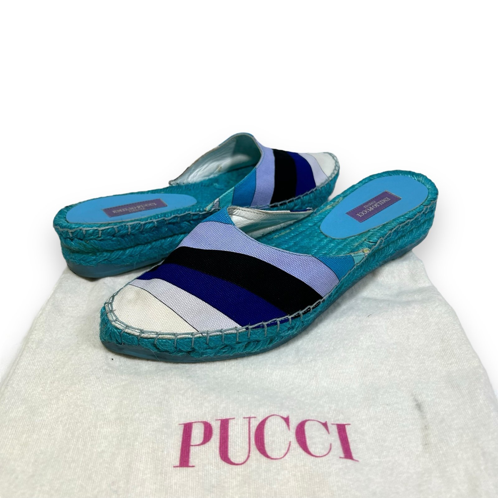 Emilio Pucci Canvas Color Block Espadrille Mules Womens 36 (US 6)