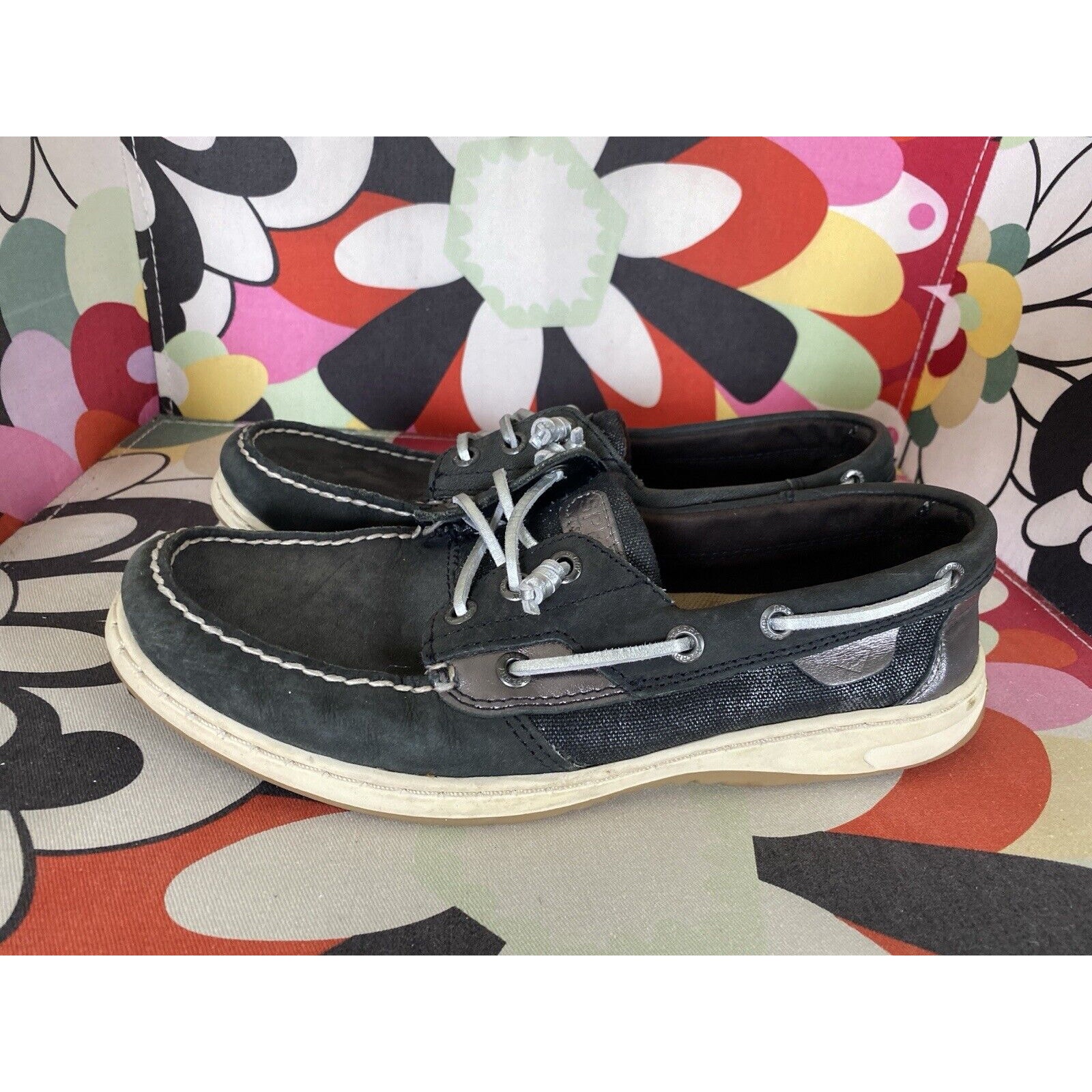 Sperry Women's Top Sider Songfish Boat Shoe Leather and Denim Size 8M