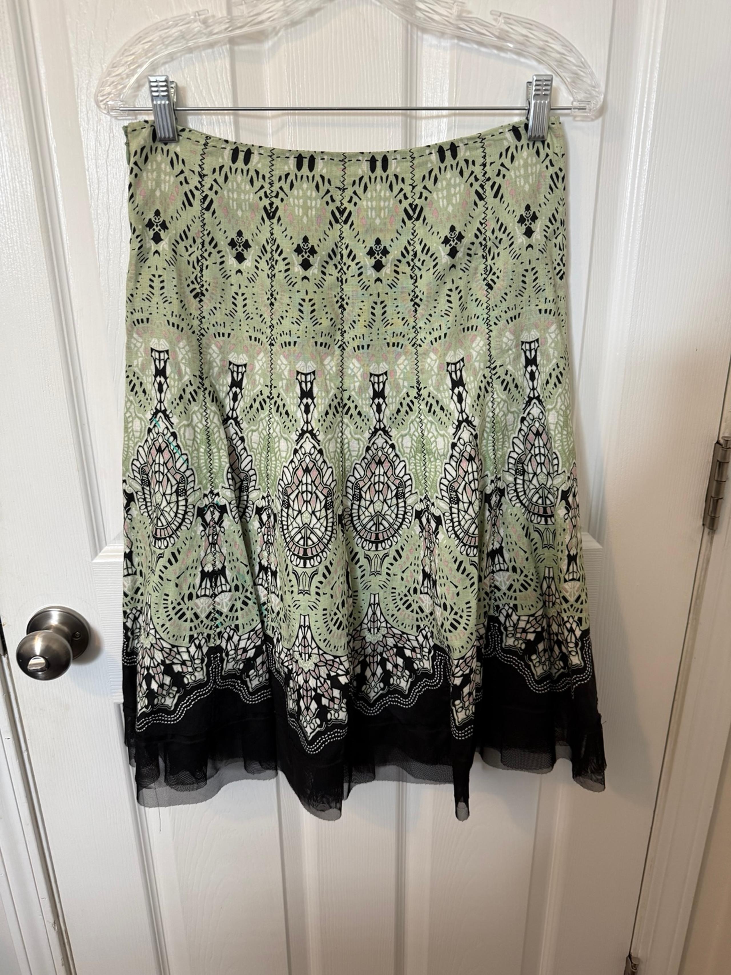 Gianni Bini Skirt Linen A Line Green Black Size 2