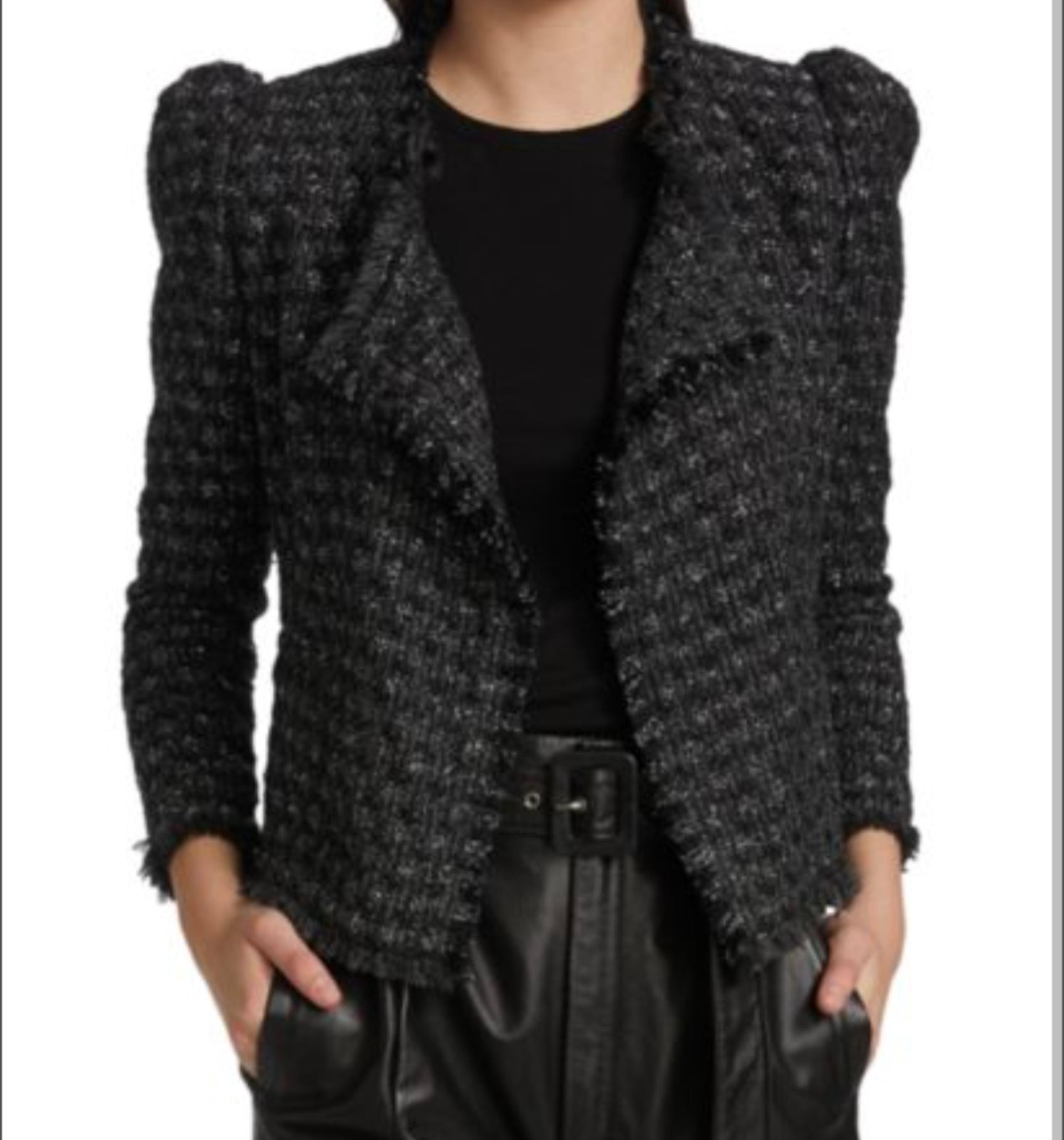 IRO Kiana Shimmer Tweed Boucle Knit Open Blazer Cardigan Jacket Black Sz 34 (2)