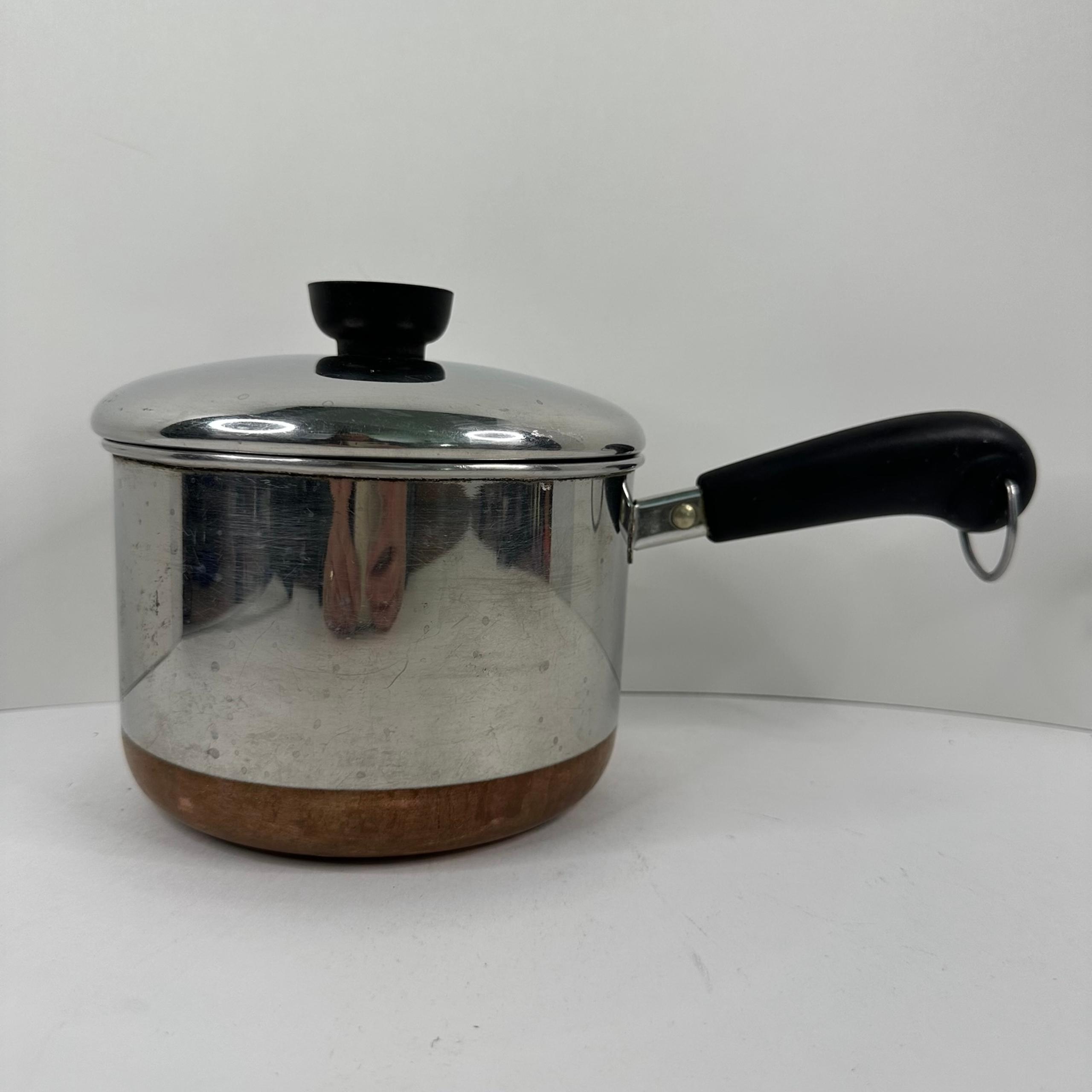 Vintage Revere Ware 2 Quart Stainless Steel Saucepan Copper Bottom with Lid USA