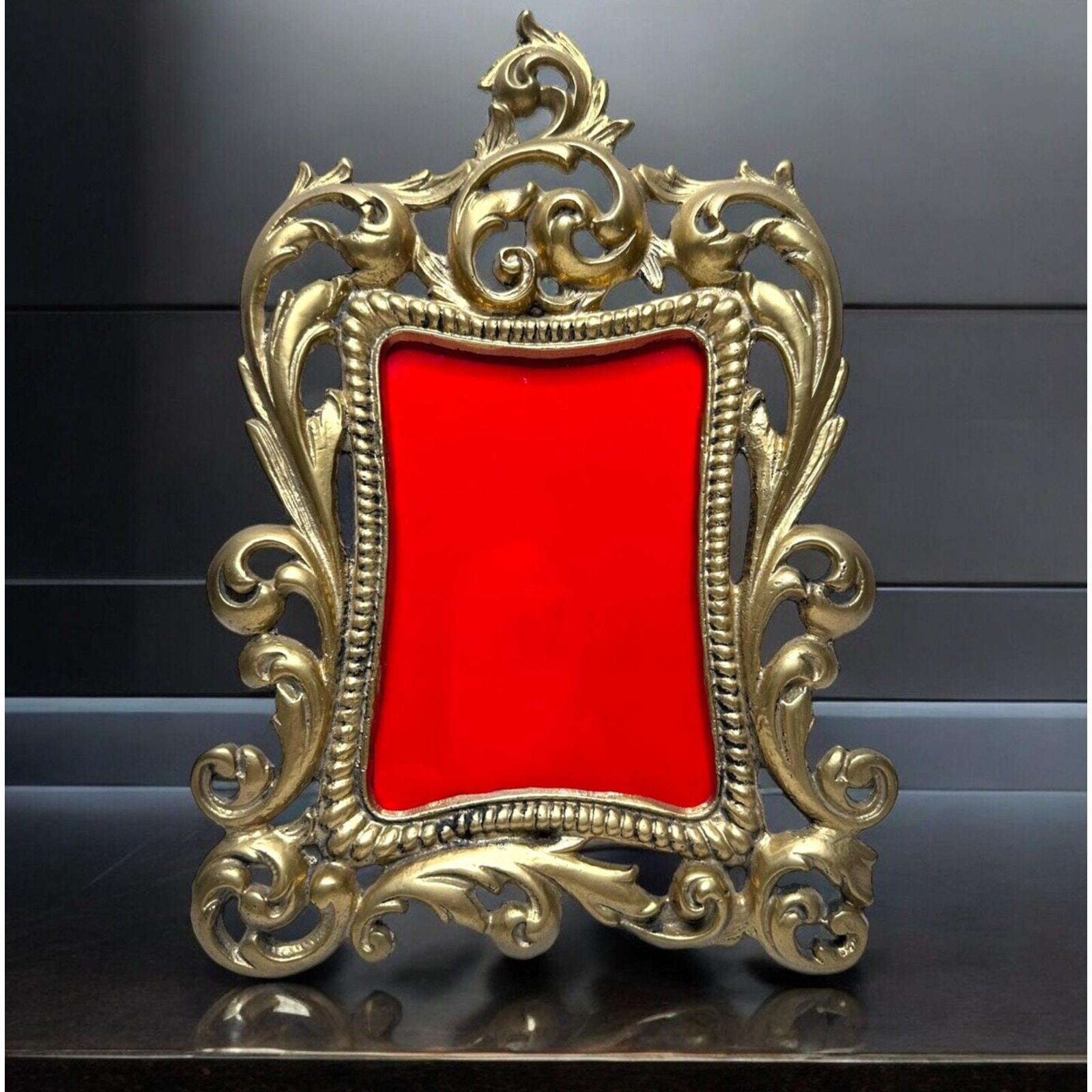 Antique Frame Brass Easel Back Thick Heavy Ornate Aged Patina 8 x 11 Vintage