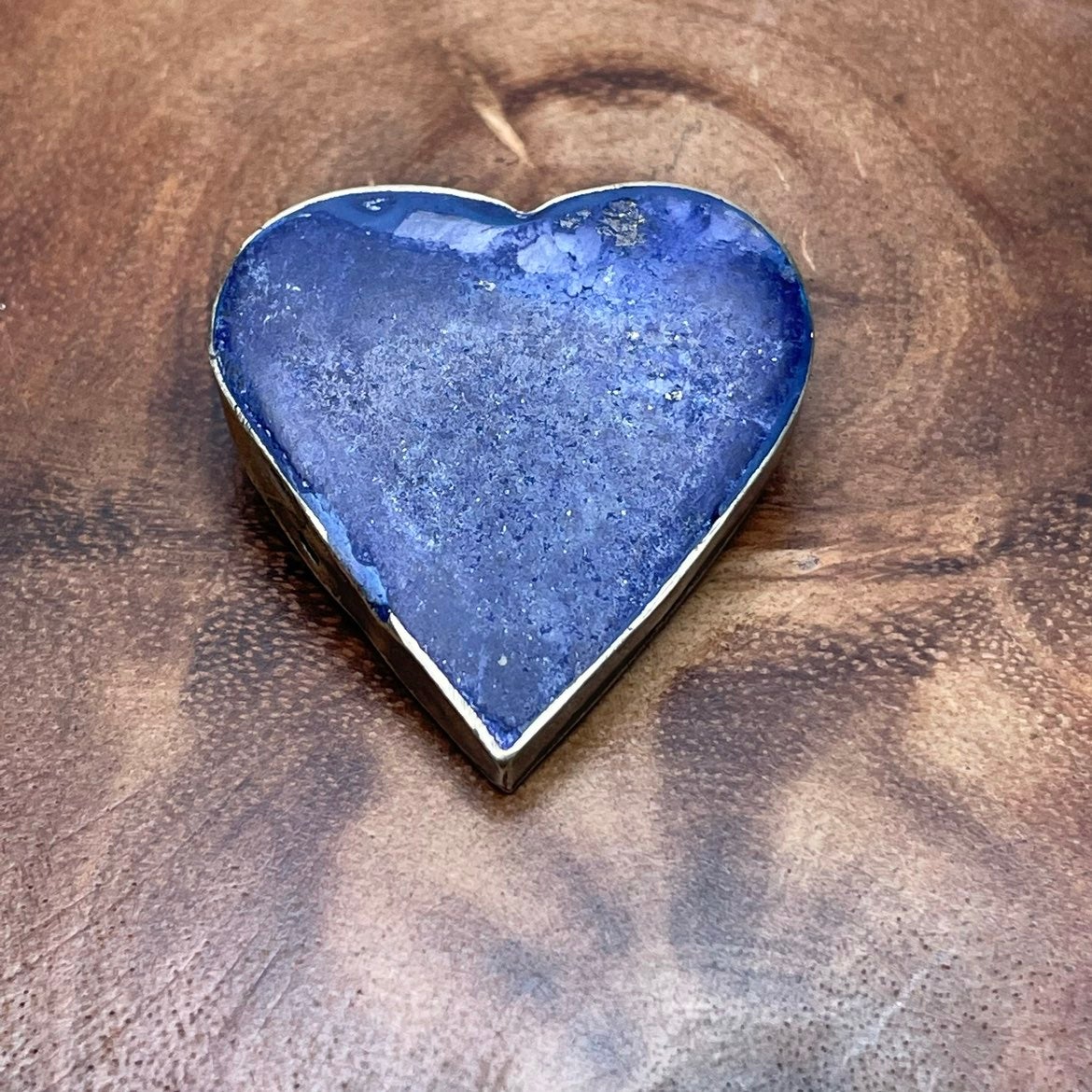 Vintage marked Lapis and sterling hear brooch pin