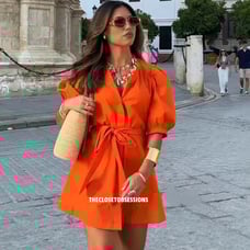 ZARA Belted Dress with Balloon Sleeves (M)
