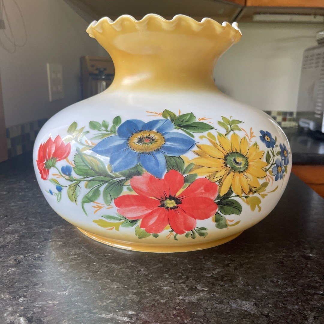 Vintage SPRING FLOWERS Large Hurricane Parlor Lamp Replacement Globe Shade READ