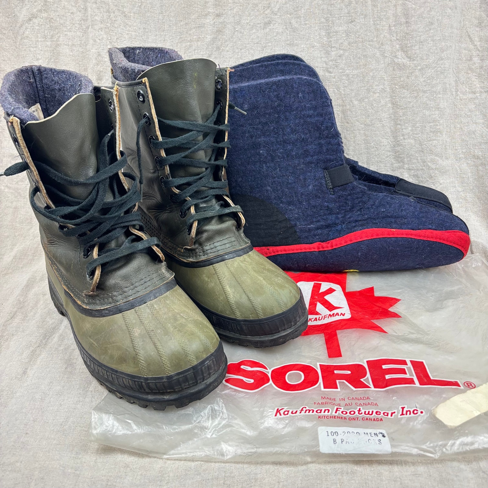 Sorel Mark V Kaufman Green Winter Snow Boots Leather Rubber Wool Liners Mens 9