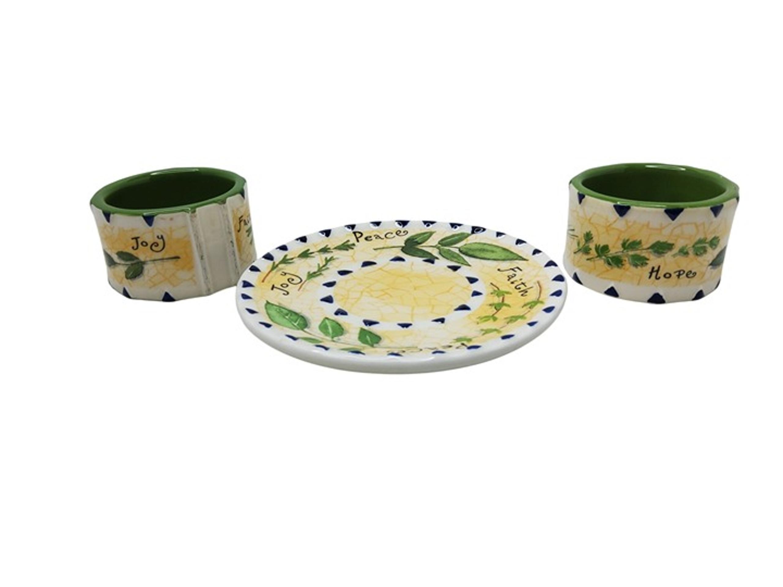 Decorative Porcelain Saucer & Napkin Holders Set With Joy Peace Faith Hope