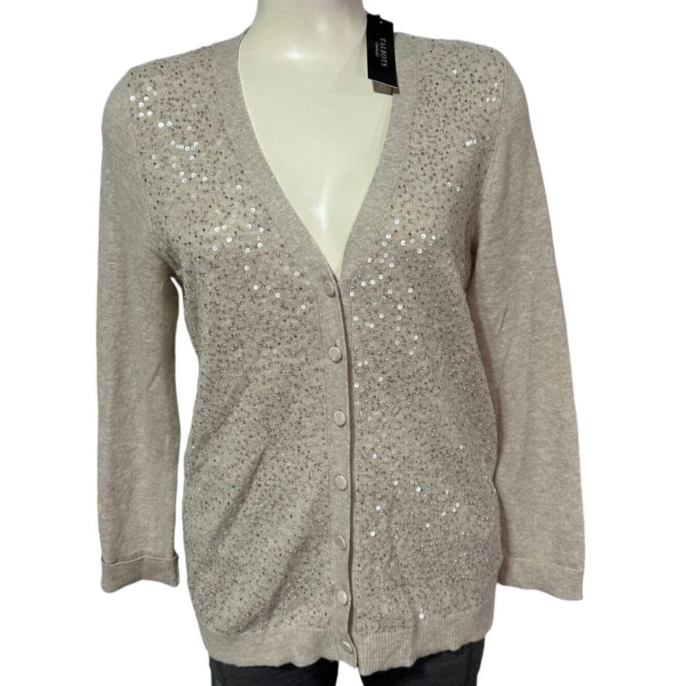 Talbots Women's Cardigan Sweater Size PL Wool Lambswool Angora Rabbit Sequin NEW