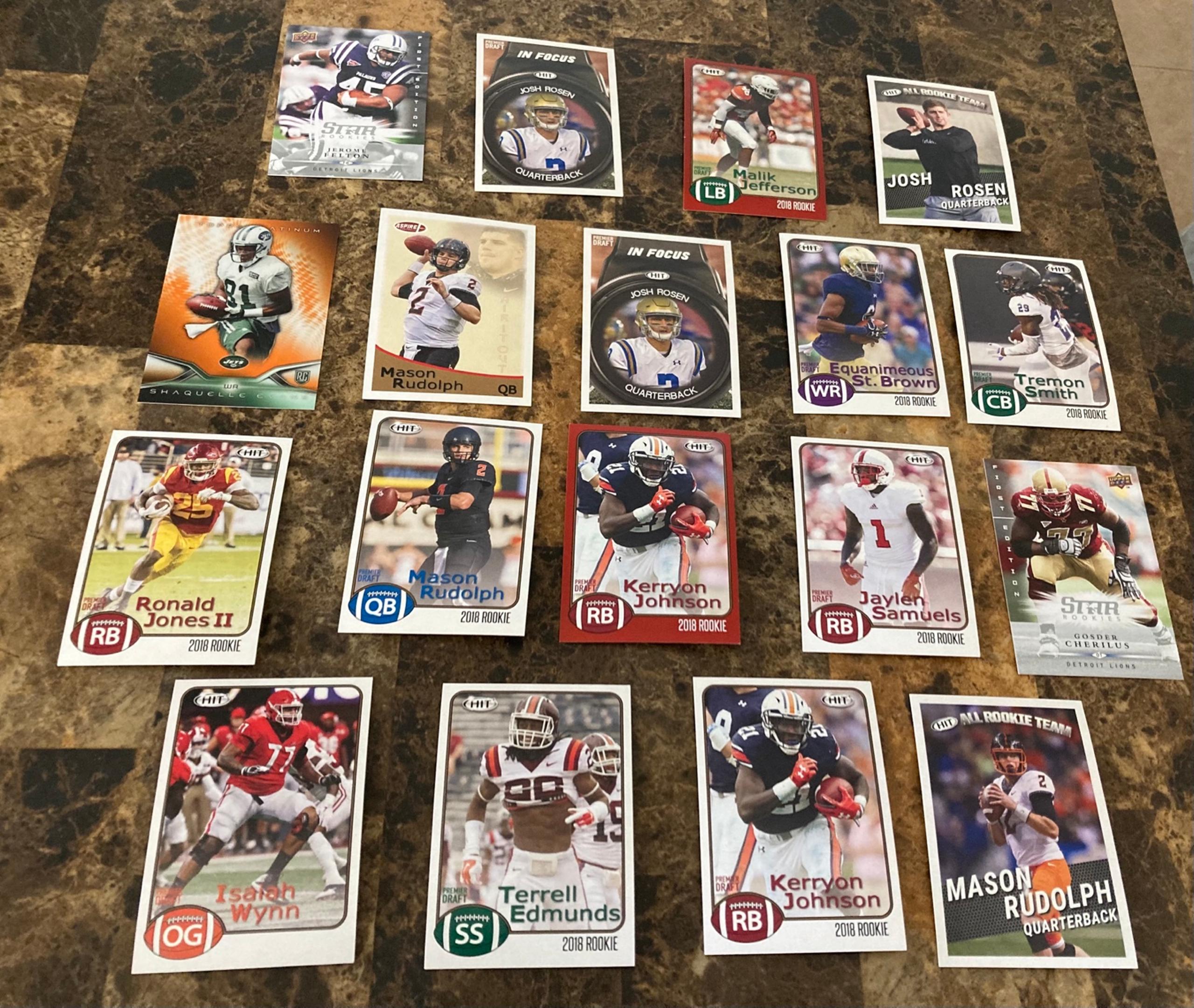 18 card Hit NFL rookie card lot with a couple prestige & upper deck rookies as w
