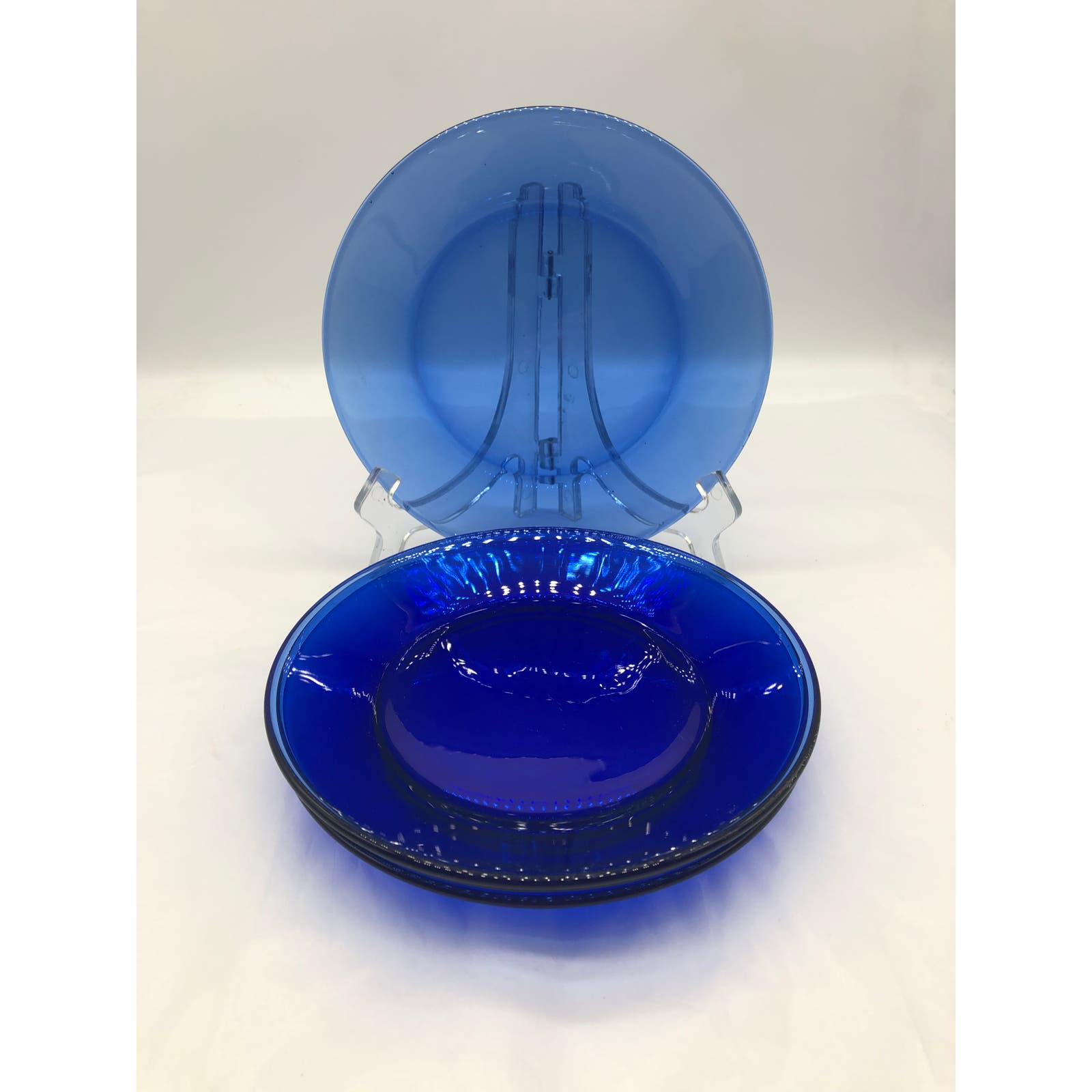 Four Beautiful Vintage Cobalt Glass Salad Plates Maker Unknown Gorgeous Color