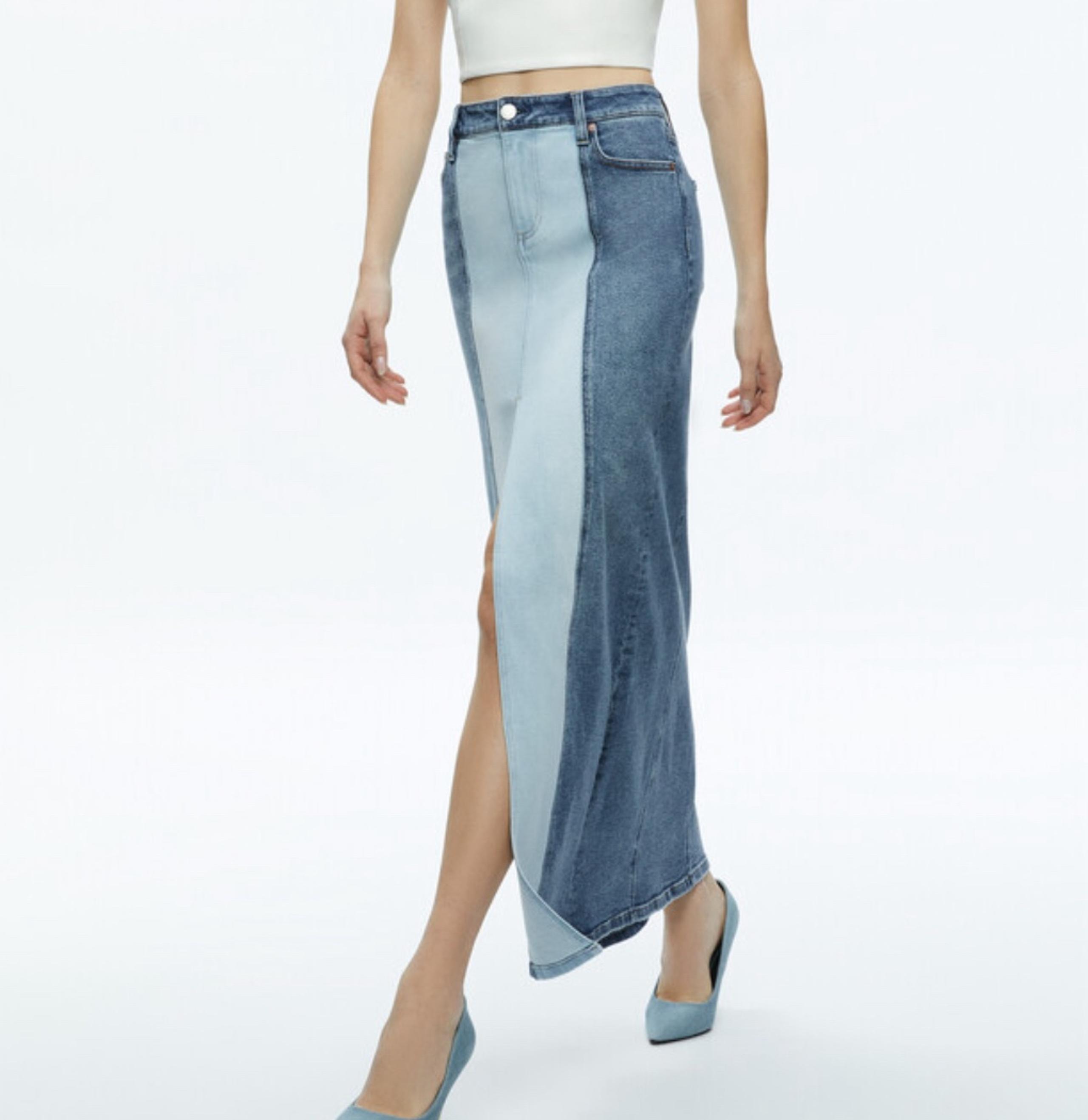 Alice + Olivia Rye Denim Two Tone Maxi Skirt