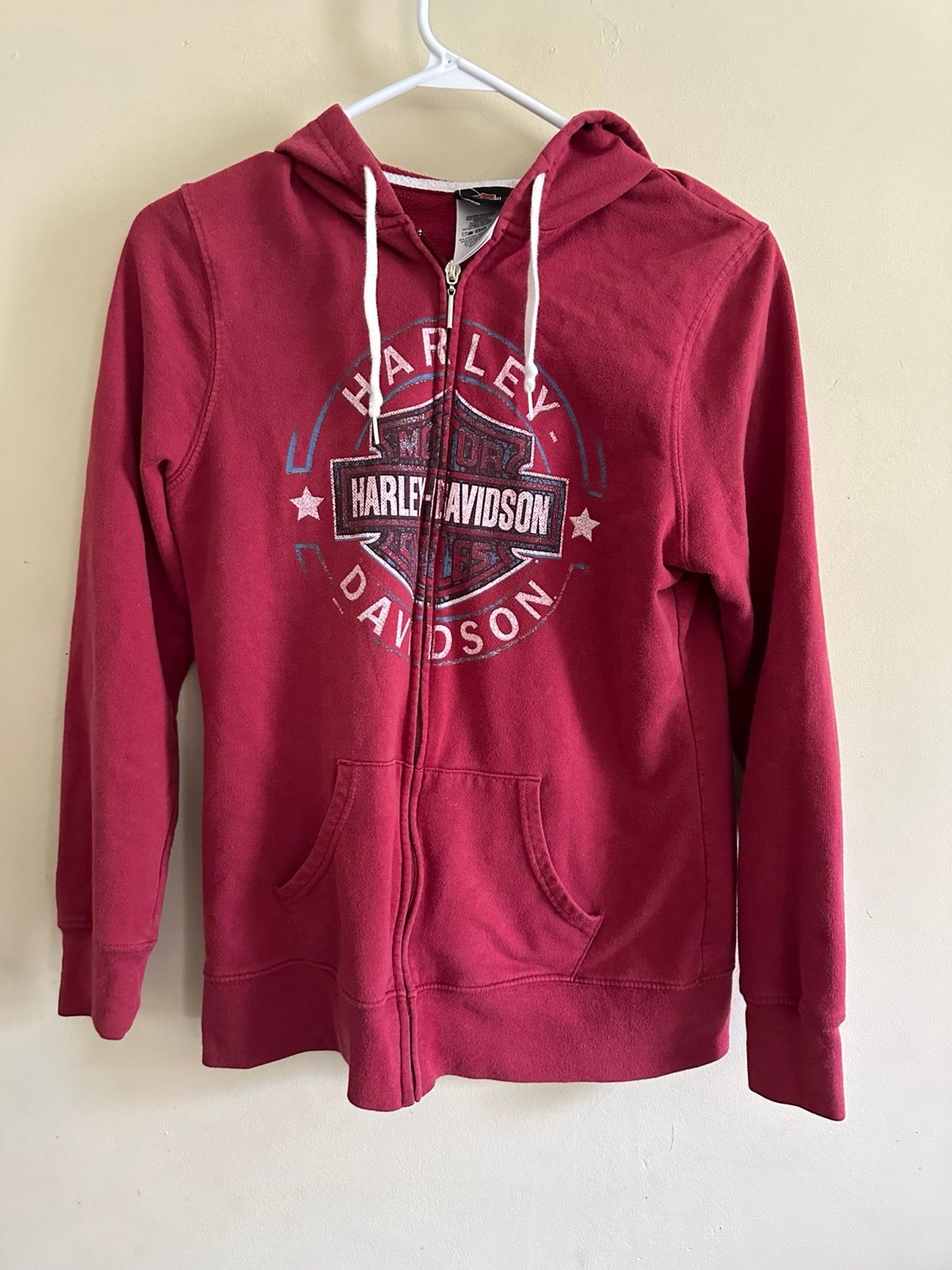 Harley Davidson Sweatshirt Womens Medium Red Full Zip Hoodie Sweater Decatur