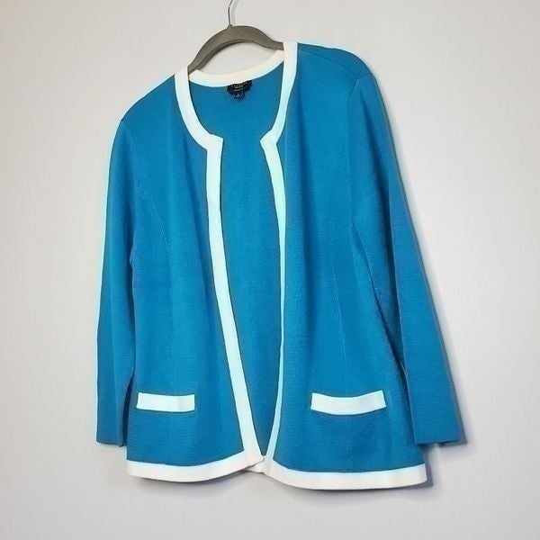 Talbots L Pima Cotton Cardigan Caribbean Blue White