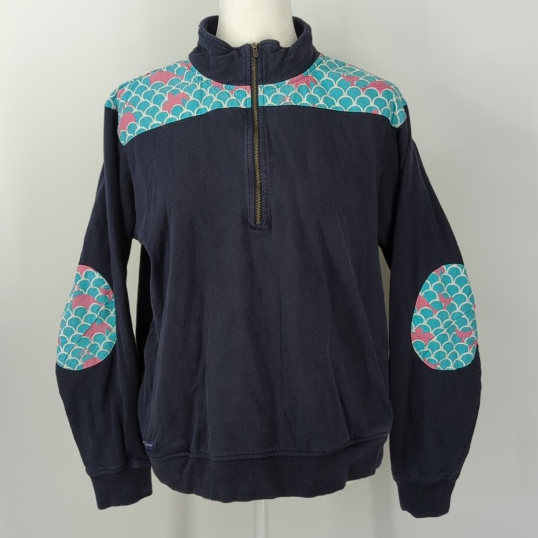 Simply Southern 1/4 Zip Sweater with Blue & Pink Ocean Turtle Whale Design Large