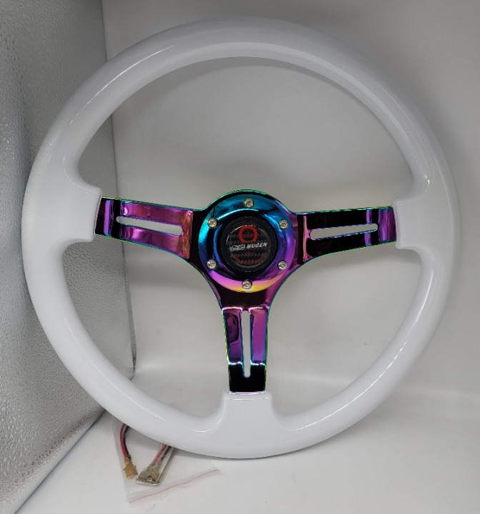 NEW 350mm 14 Universal Mugen ABS Racing Steering Wheel White With Neo Spoke