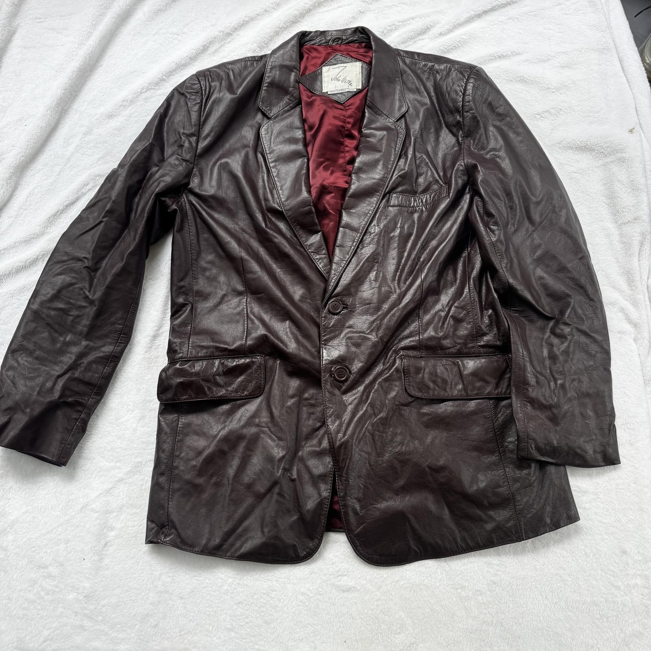 Vintage John Weitz Blazer Jacket Mens 44 Tall Brown Leather 2 Button Lined 90s