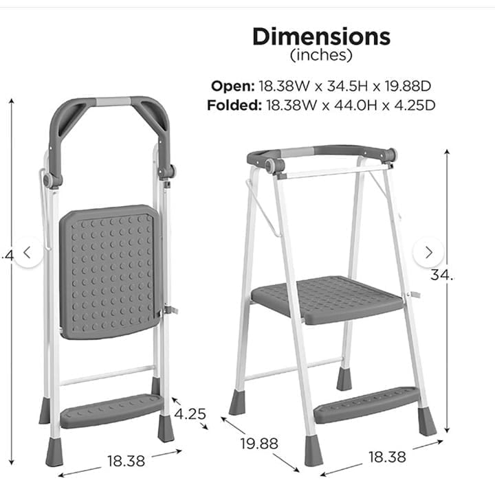 SAFETY HOLD 2-Step Stepper Folding SENIOR Step Stool Kitchen