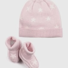Quince Washable Cashmere Beanie & Bootie Set minimal pink 6-12m