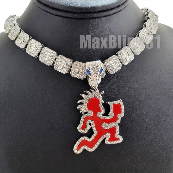 Hip Hop HATCHET MAN RUNNER Pendant & 12mm 20 Iced Baguette Chain Necklace