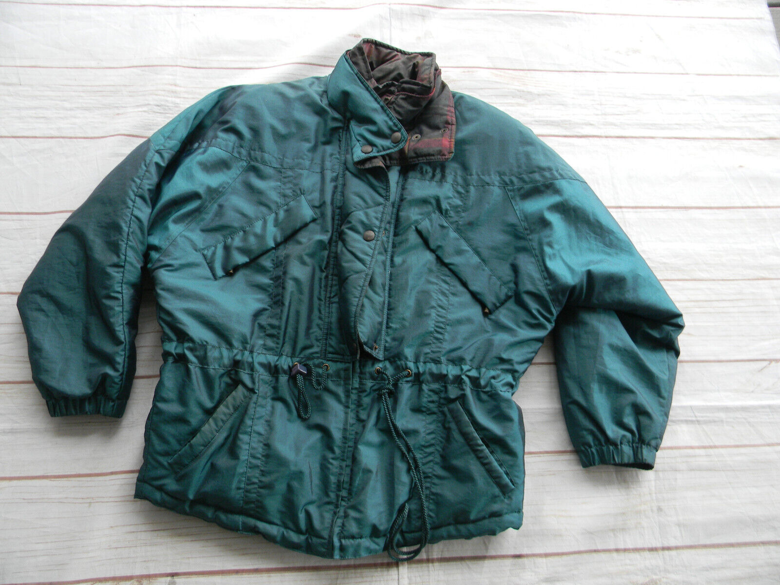 VTG 90s Andy JohnS Med Puffer Ski Winter Coat Jacket TEAL PLAID