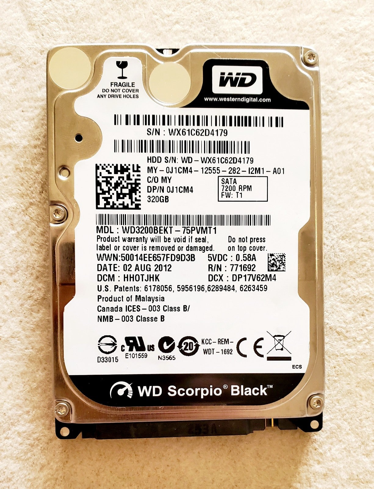 WD3200BEKT-75PVMT1 - Western Digital Scorpio Black 320GB 7200RPM SATA 3Gb/s 16MB