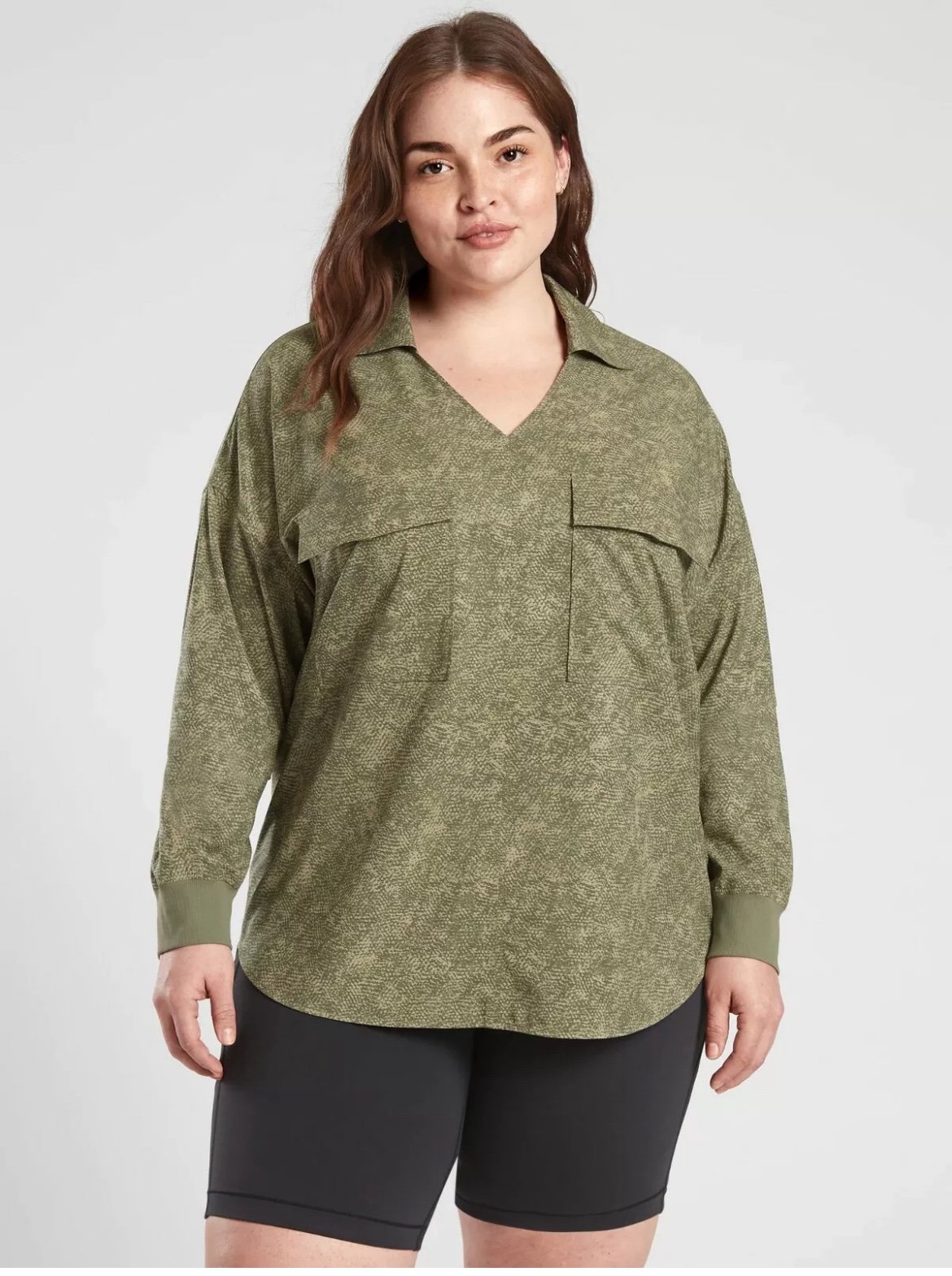 Athleta Zuma Printed Top Size 1X New Viper Shadow Olive NWT #657857 Athleisure