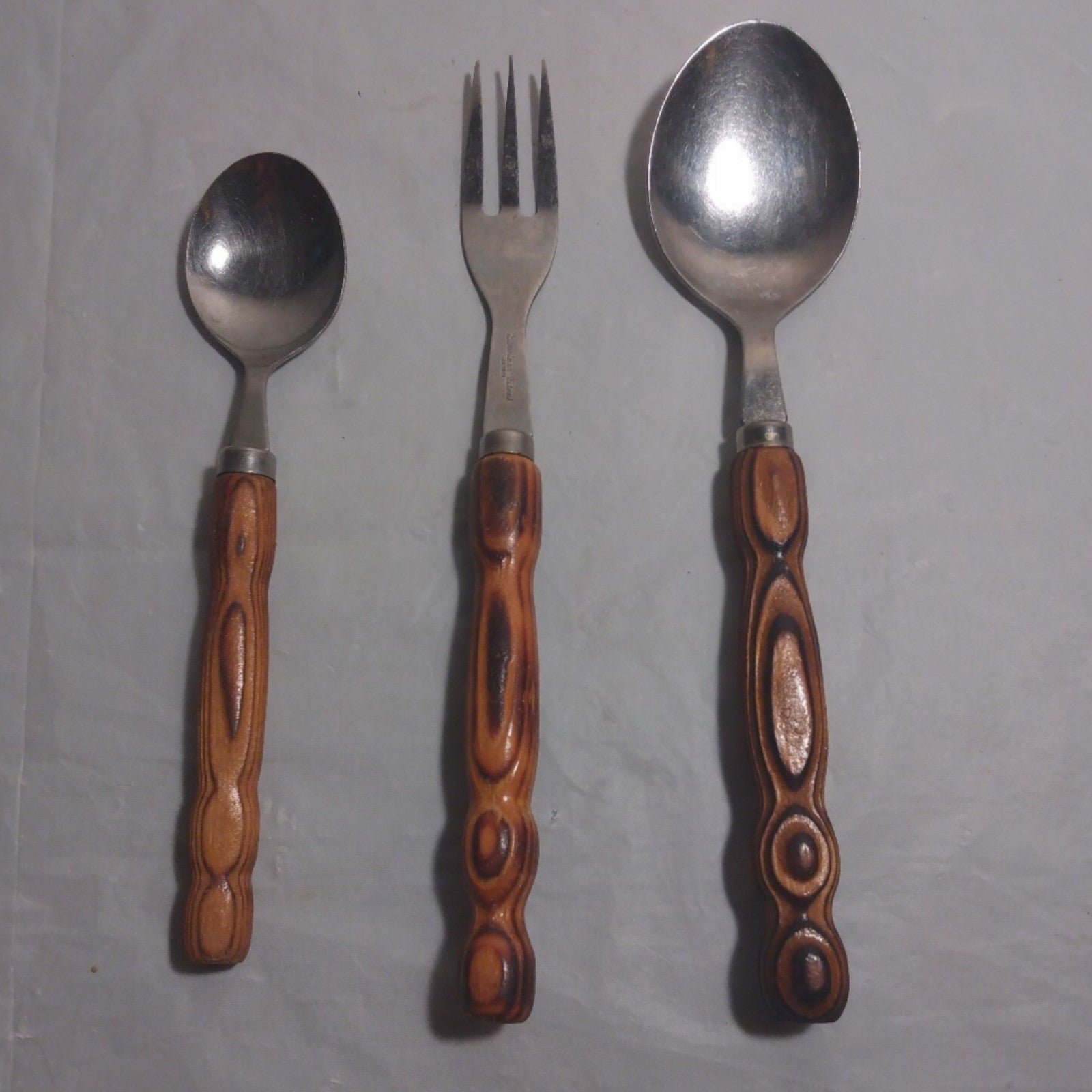 Vintage MCM Bamboo Wooden handle Stainless Steel 29 pc Flatware Set