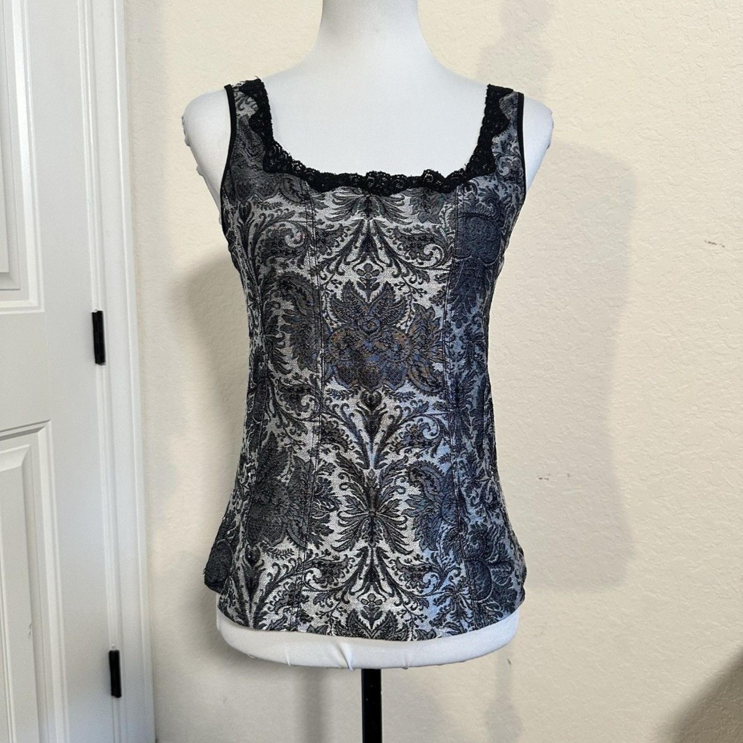 Arianne Black Velvet Y2K Corset-Stitch Tank Top Fairy Witchy Gothic Grunge Med