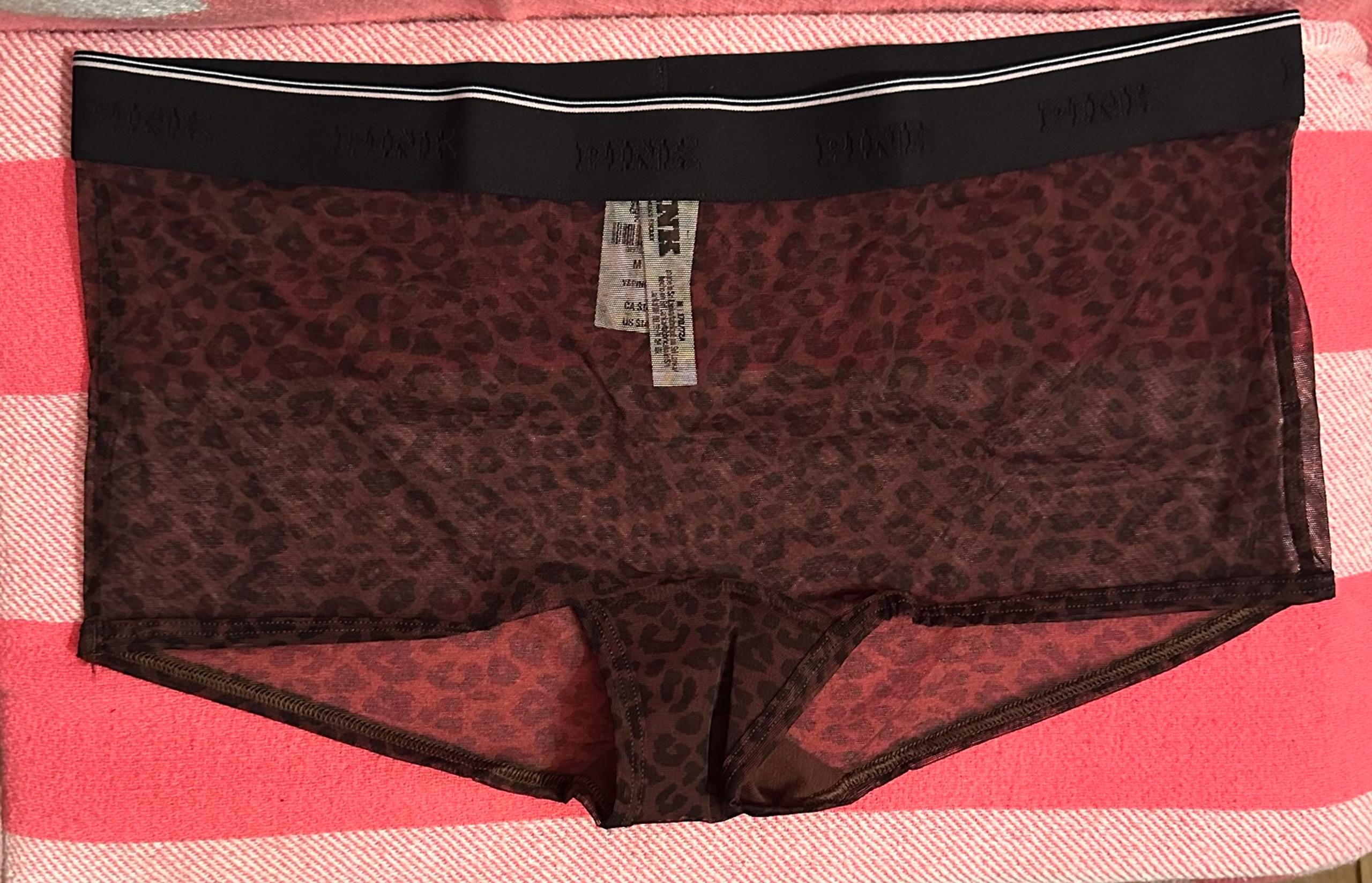 NWT Victorias Secret PINK Logo Mesh Boyshort Panty Size M Ganache Leopard