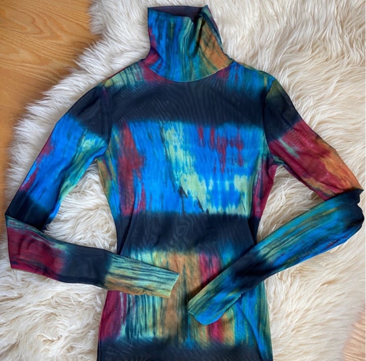 AFRM Zadie mesh rainbow tie dye turtleneck top size XS