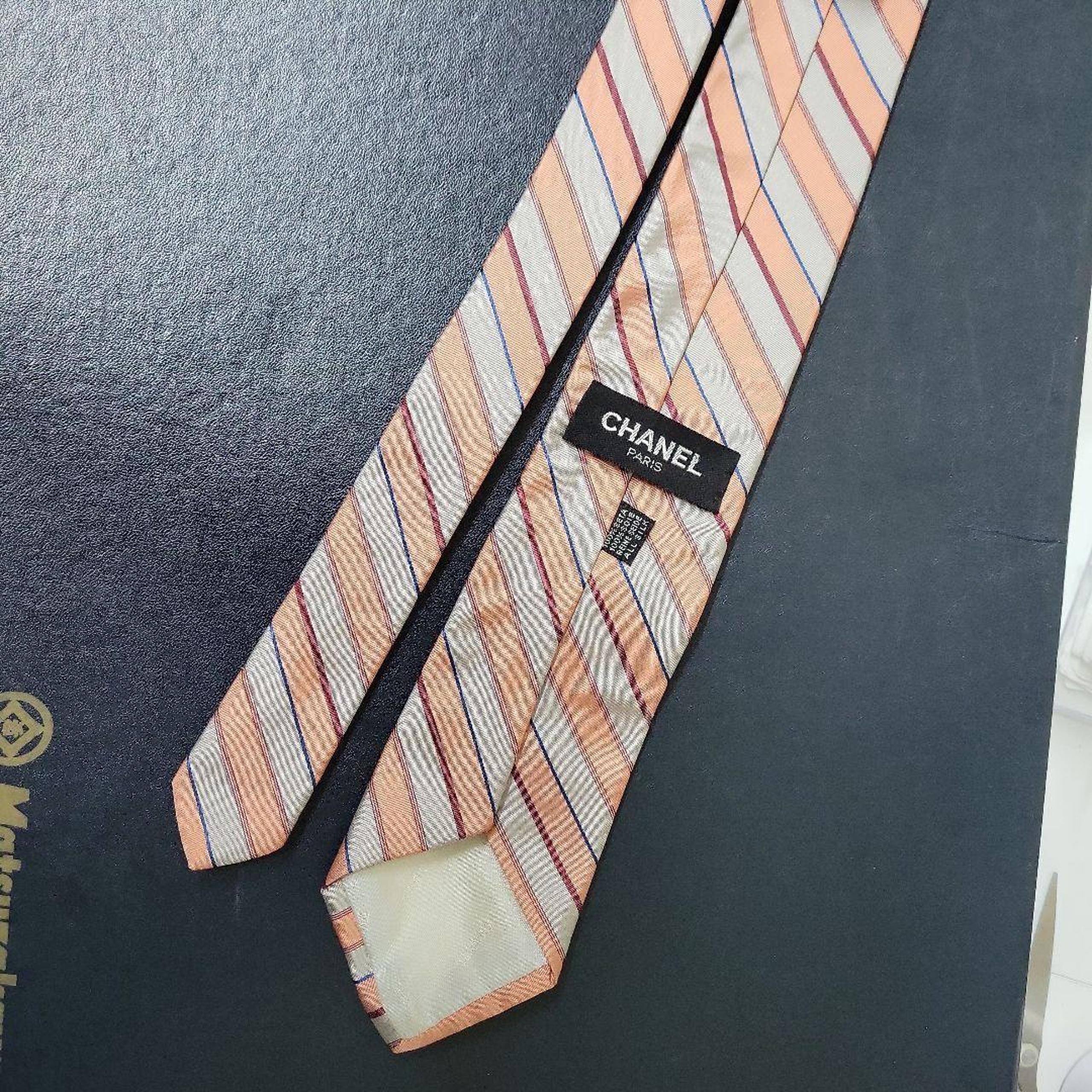 CHANEL 100% Silk Striped Tie