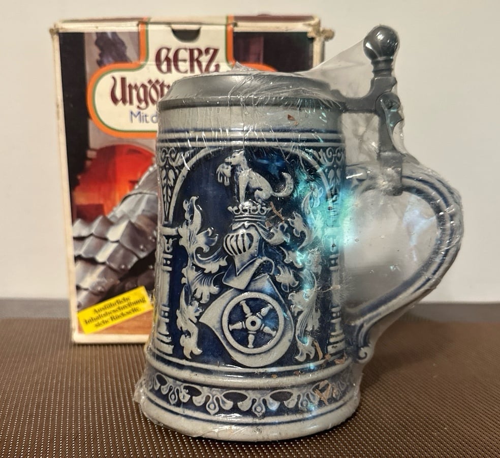 Vintage Gerz Gerzit German Beer Stein, Large Blue Salt Glaze Stoneware Sealed
