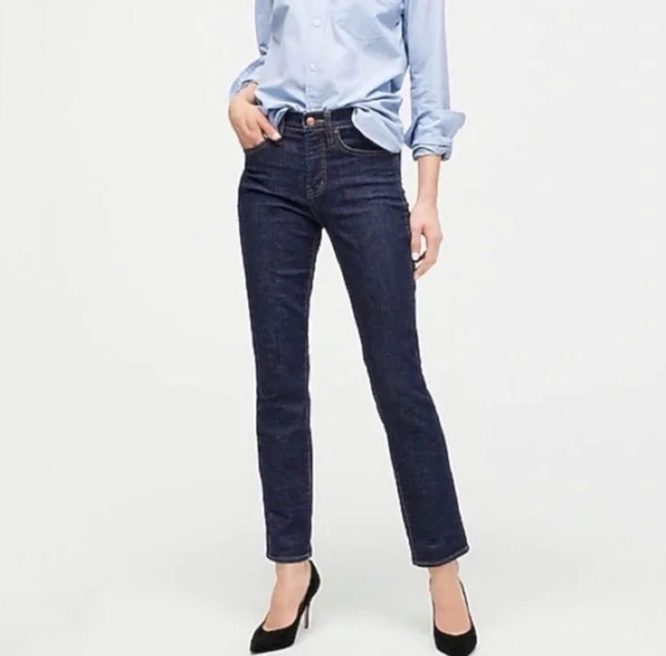 J.CREW Matchstick Stretch Jeans 32R Straight Leg Dark Wash Medium Rise Sz 10