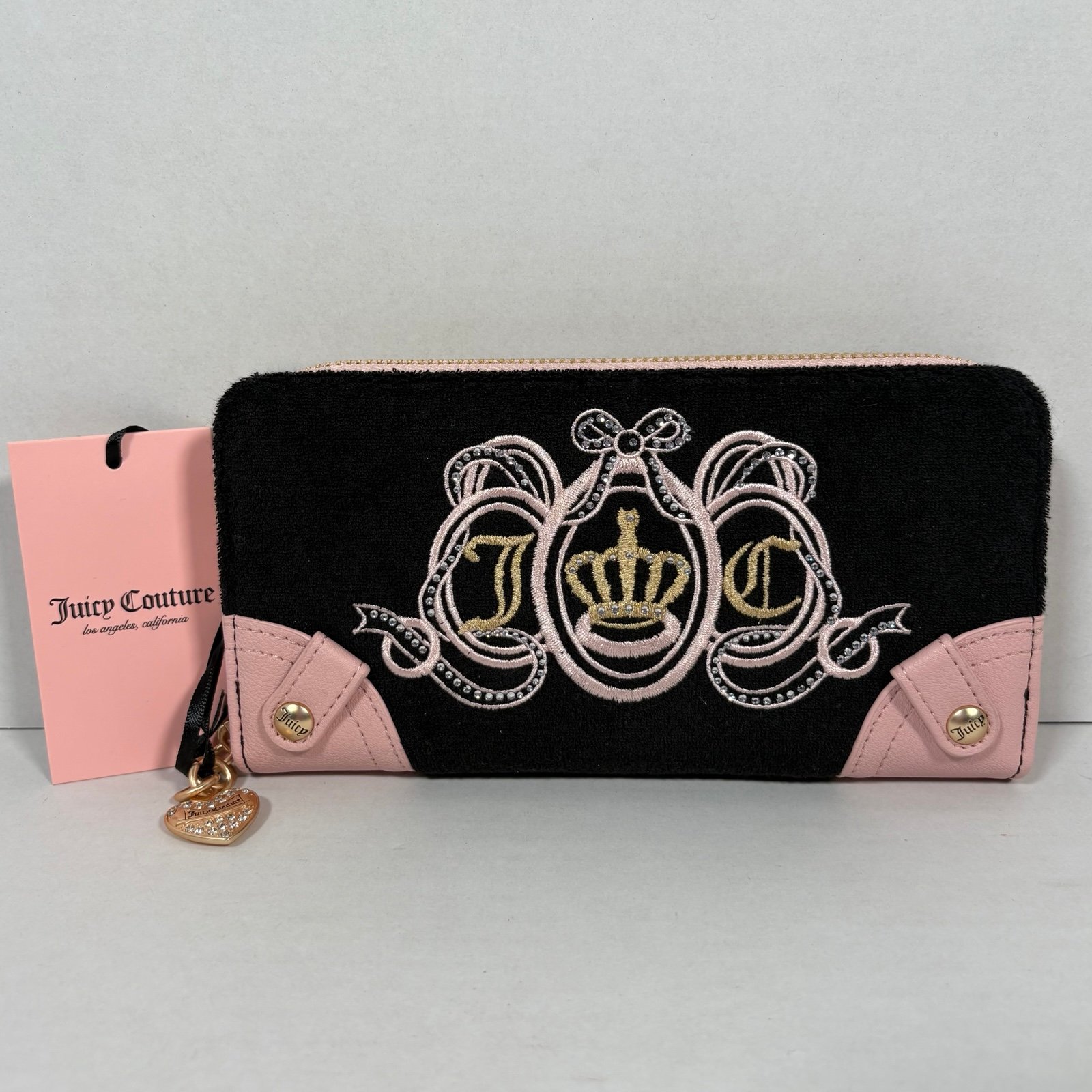 Juicy Couture Juicy Lovers Club Long Wallet Liquorice Black/ Pink Diamond NWT