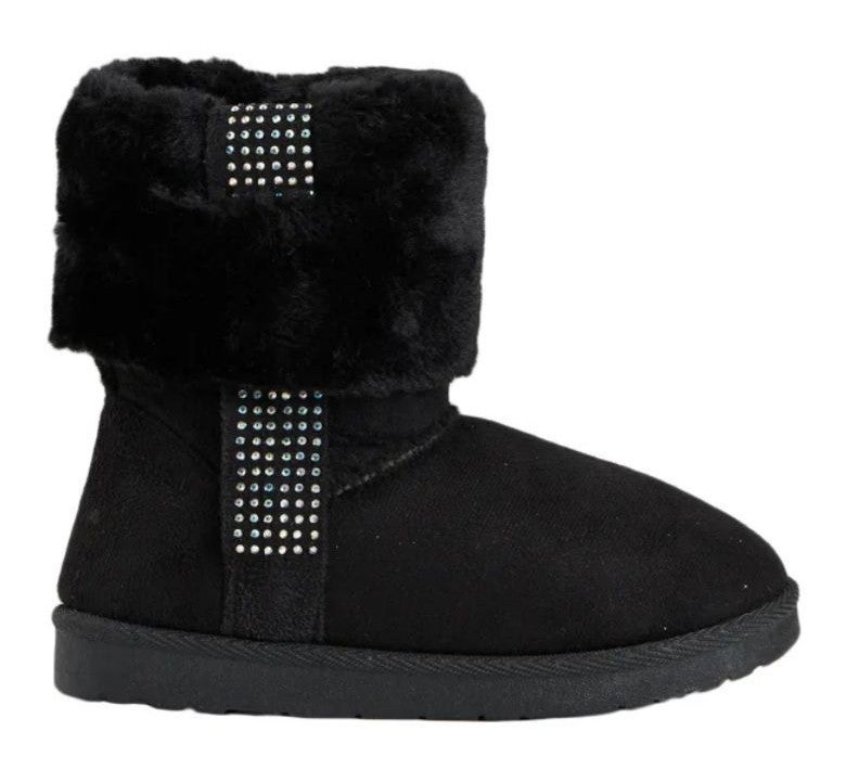 NEW Olivia Miller Faux-Fur Cuffed Boots Rhinestone Bling 3 Girls Kids