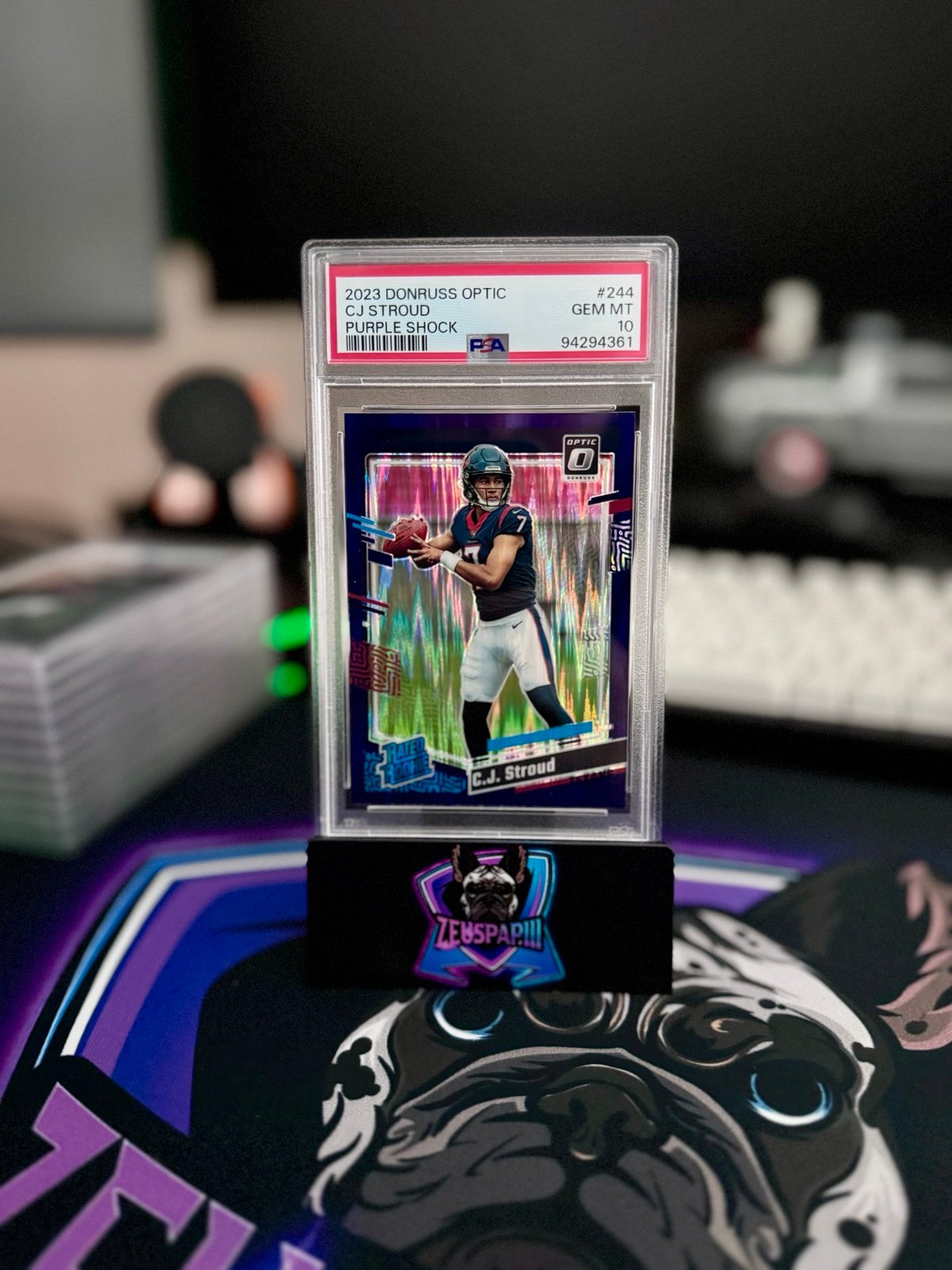CJ STROUD 2023 PANINI DONRUSS OPTIC #244 RATED ROOKIE PURPLE SHOCK PSA 10