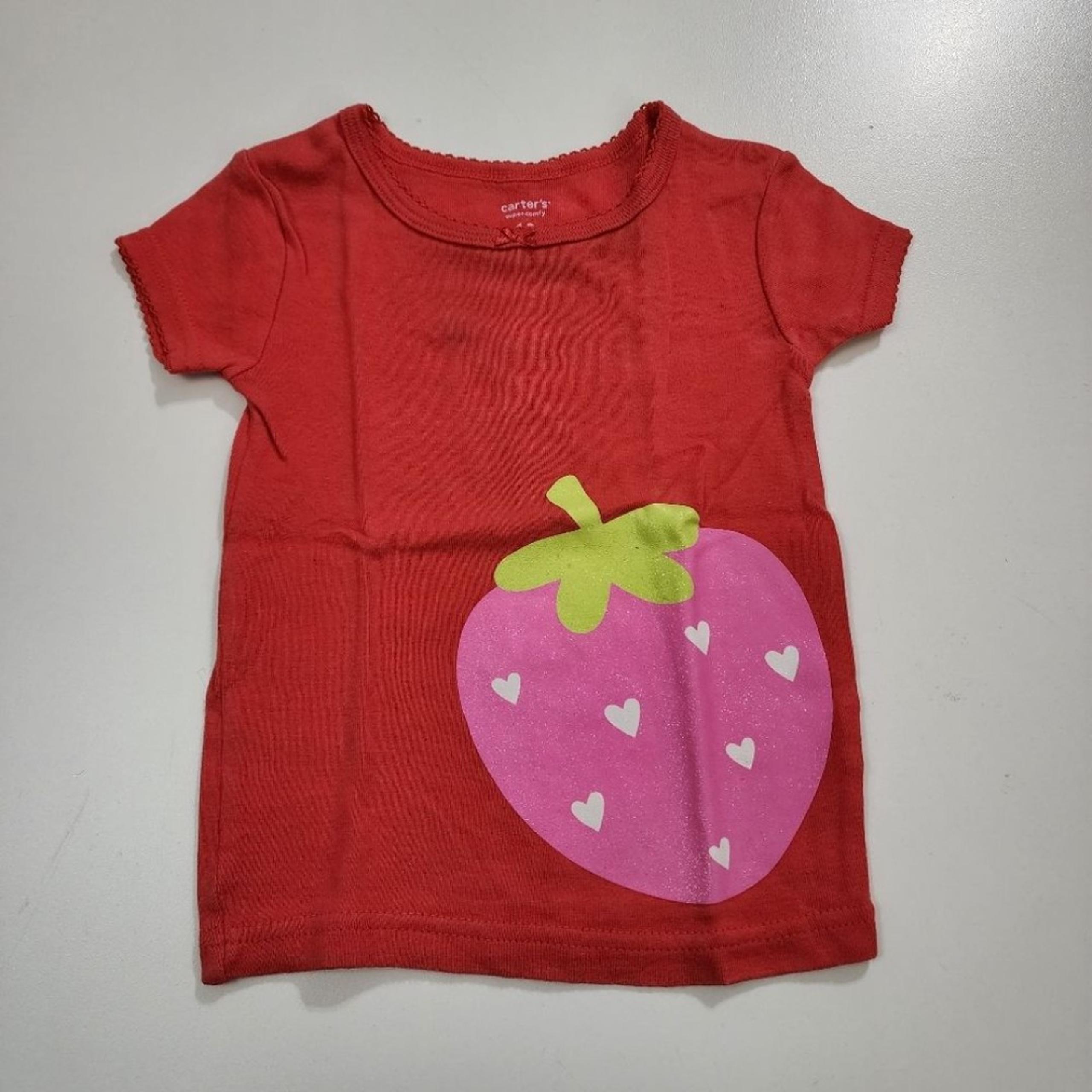 Baby Girls Carter's Strawberry Red Glitter T-shirt Top Size 12m