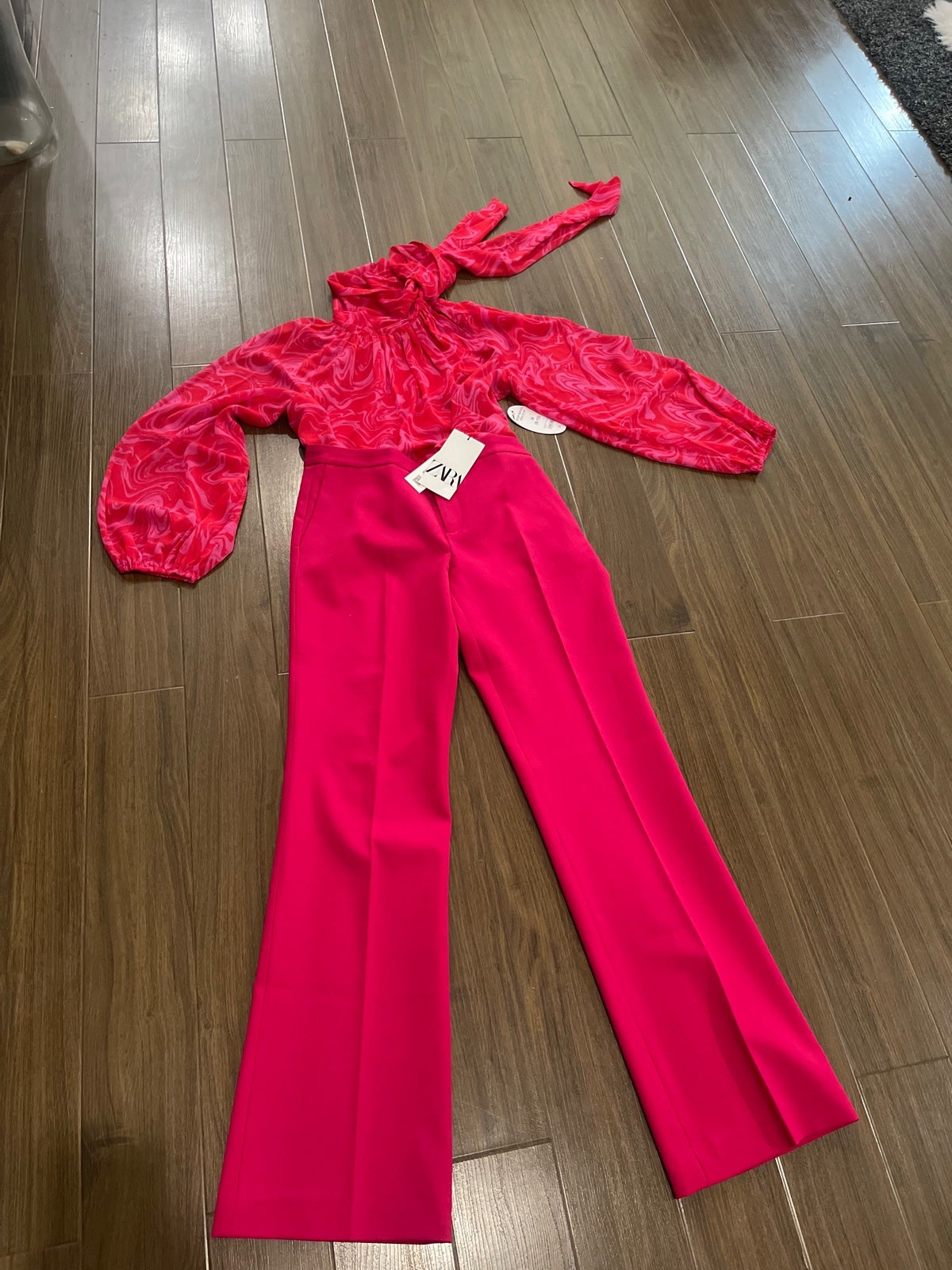 Zara pink full length pants and non Zara blouse top
