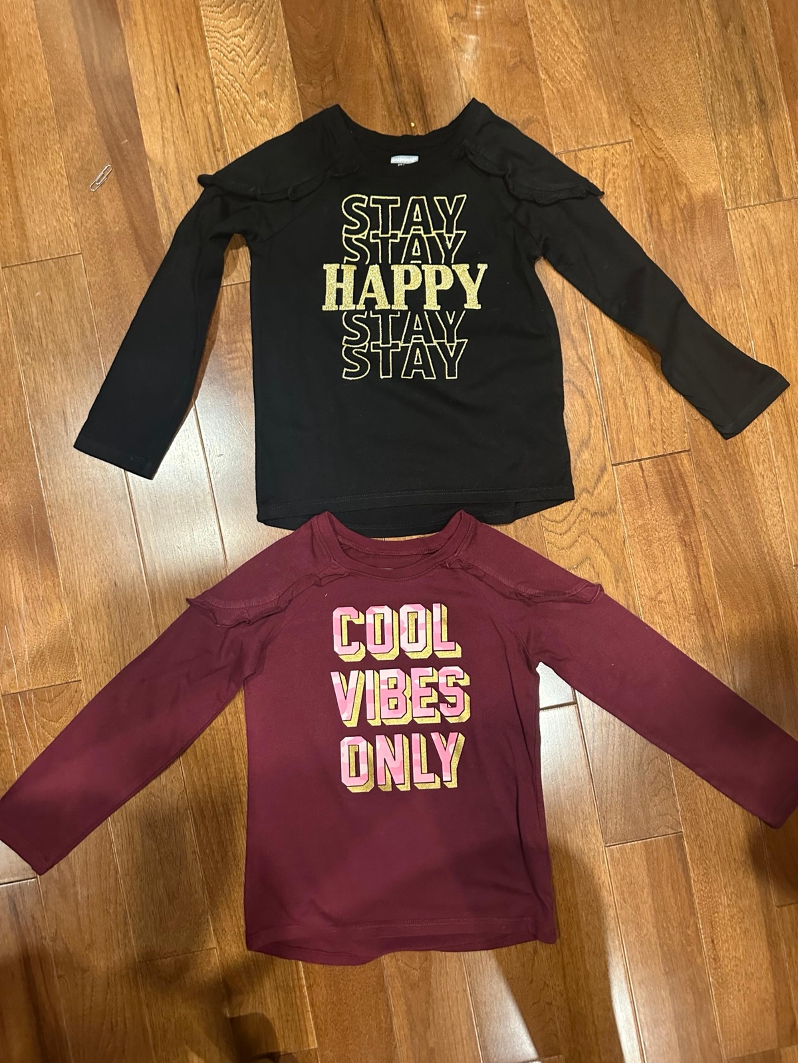 Bundle of 2 Girls 5T Garanimals Long Sleeve Tees – “Stay Happy” & “Cool Vibes On