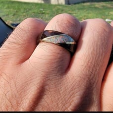 Size 11 Standard Fit 8mm Wood, Brass & Opal Ring