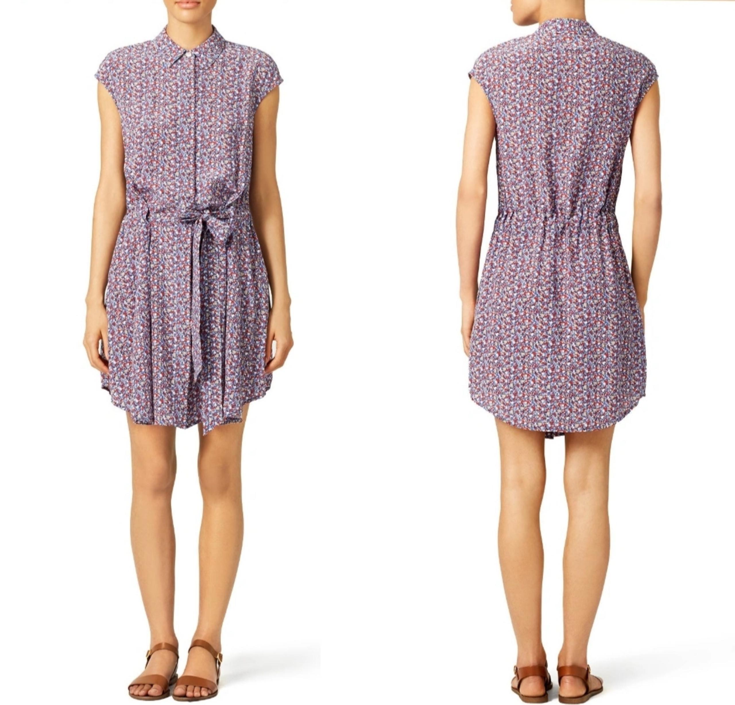 TORY BURCH Silk Gigi Shirtdress in Hudson Blue Linosa Mini Button Up Sz 10 $395
