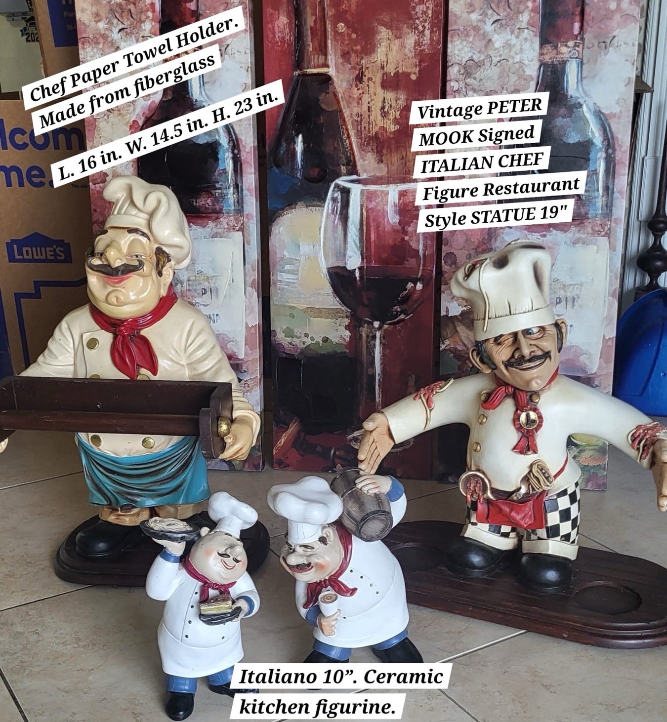 3 Vintage Peter Mook, Italian paper towel holder and figurines