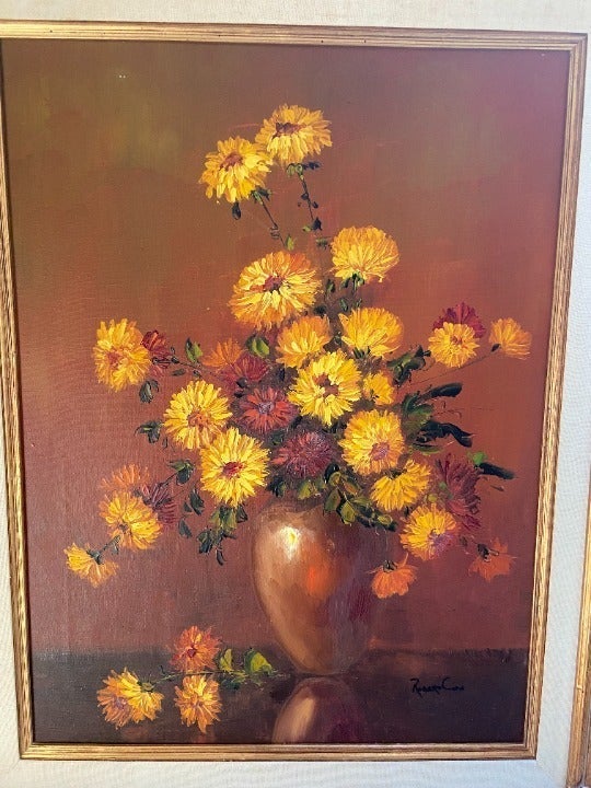 Robert Cox Original Oil Painting of Flowers Bouquet in Vase