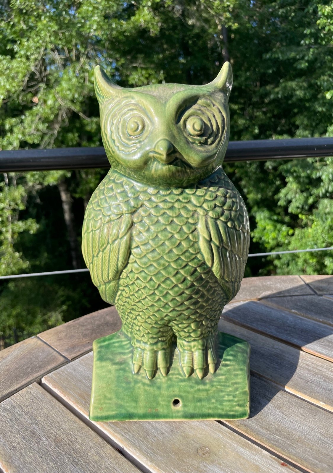 Vintage McCOY OWL STATUE Perched On Log Green Glaze