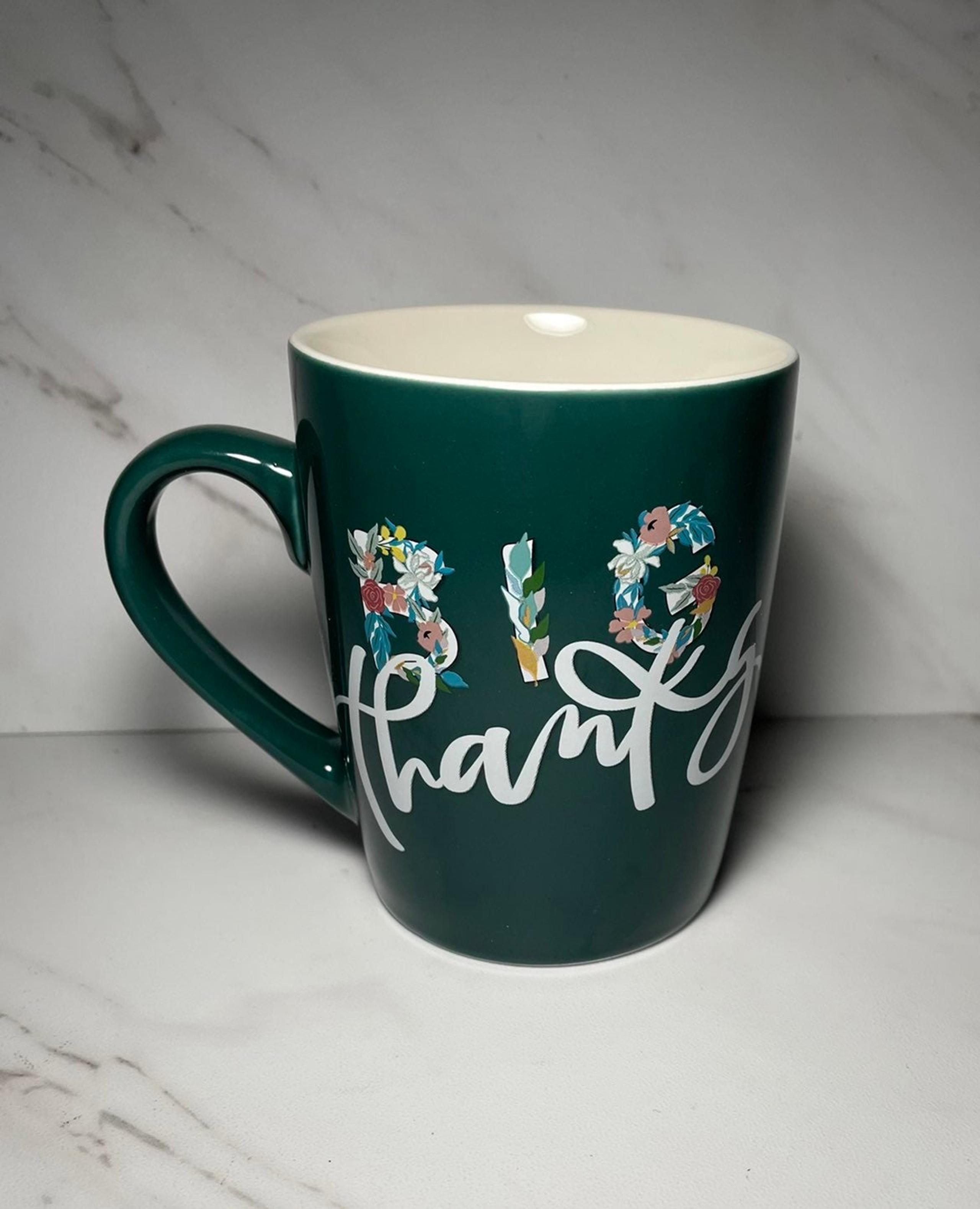 Starbucks “Big Thanks” Floral Pattern Coffee Tea Mug Cup 10oz Logo Green NEW  No