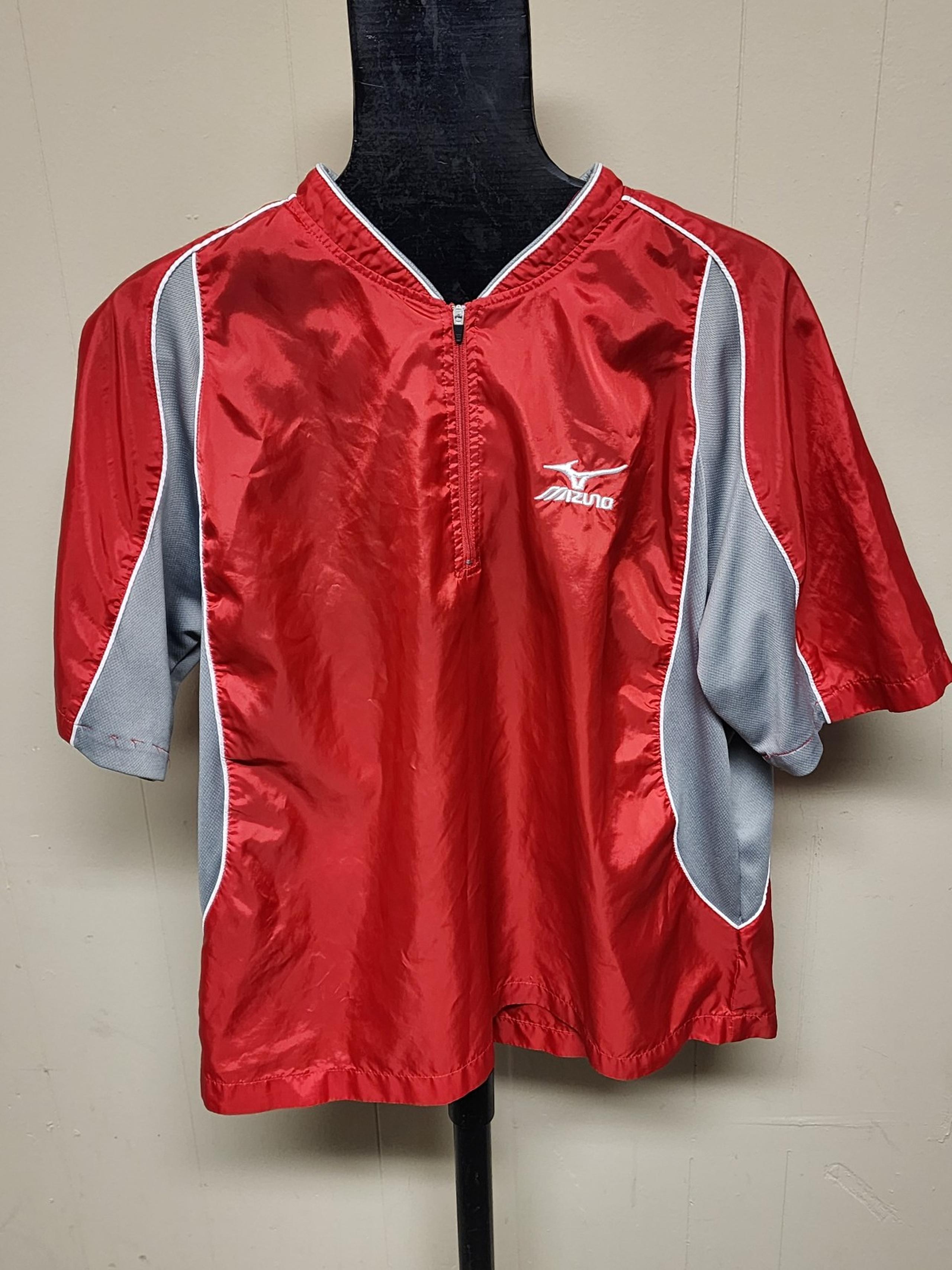 Mizuno Men's Size Medium Red Gray 1/4 Zip Baseball Coach Player Pullover